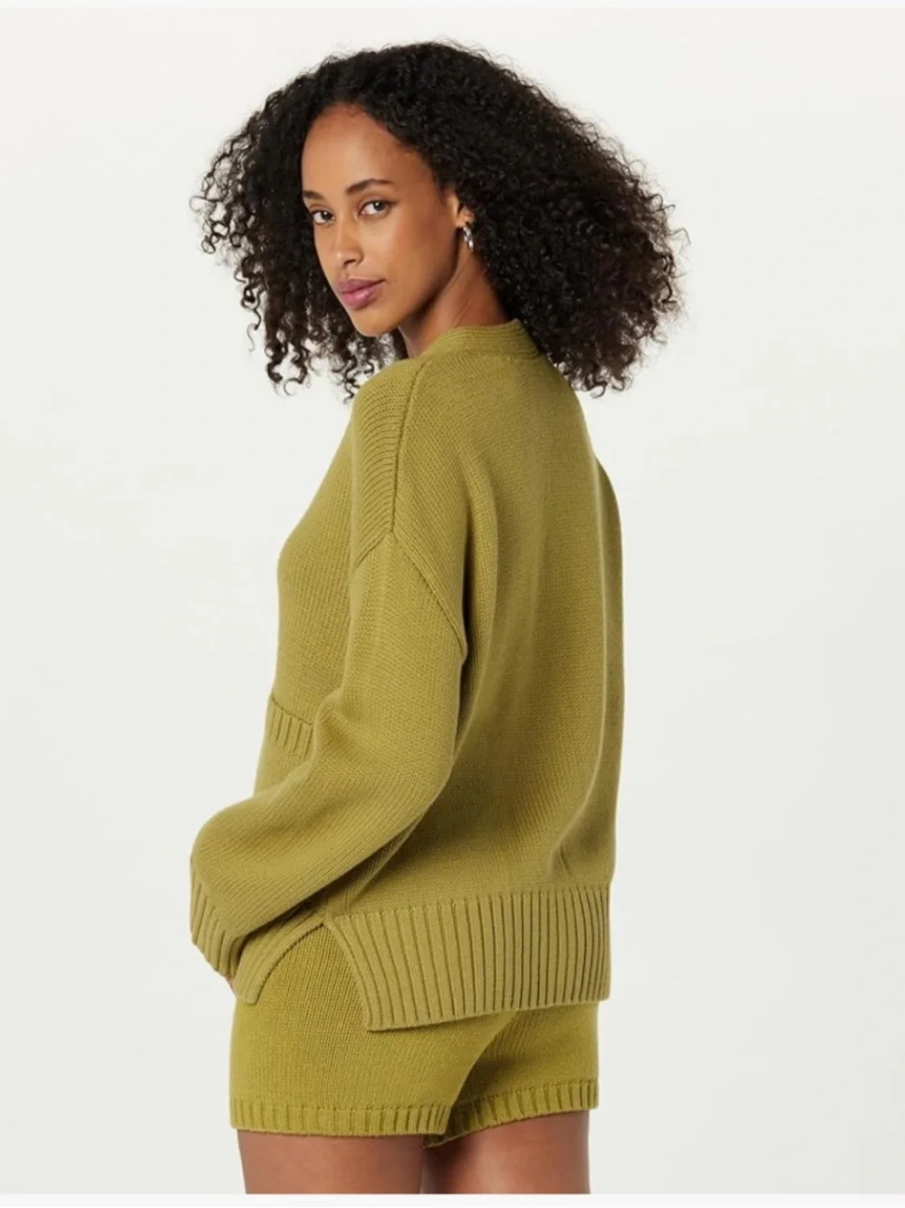 The Drop Brigitte cardigan olive green cotton sweater size Small S - Picture 3 of 10